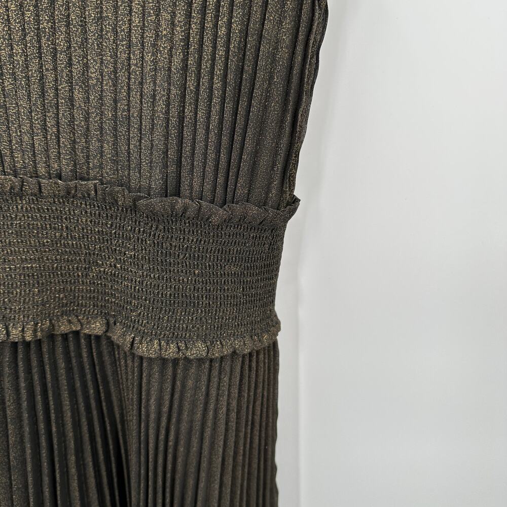 NANETTE LEPORE Black Gold Metallic Pleated High Neck Party Night Out Dress // 4 - Picture 8 of 14